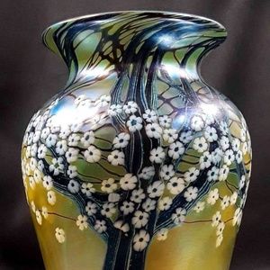 *SOLD Elegant Orient and Flume Vase ~ Hawthorn Tree Flower Design ~ Signed Glass